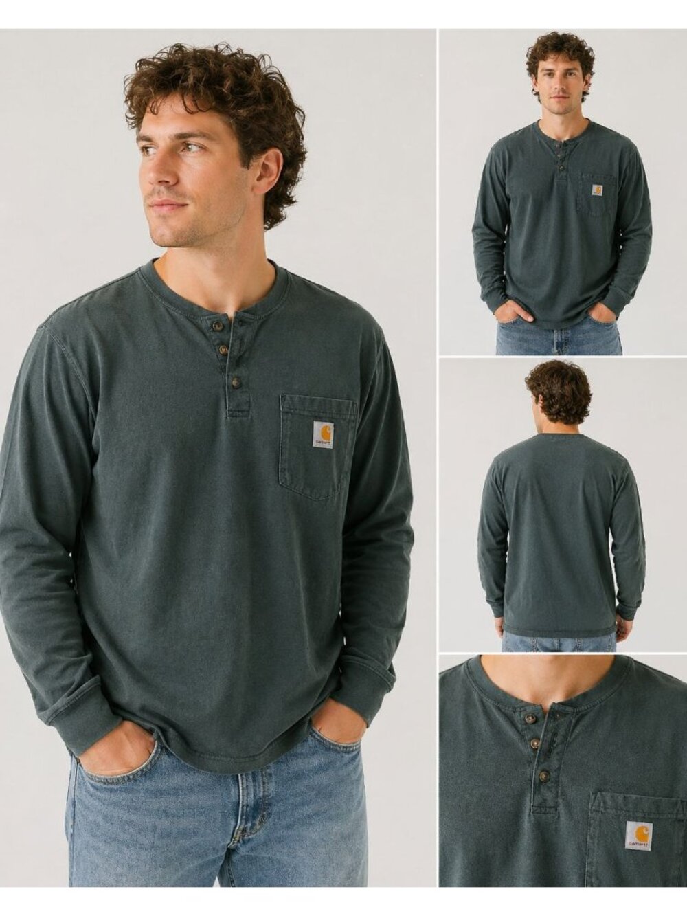 Carhartt long-sleeve henley shirt featuring a chest pocket three-button place XL